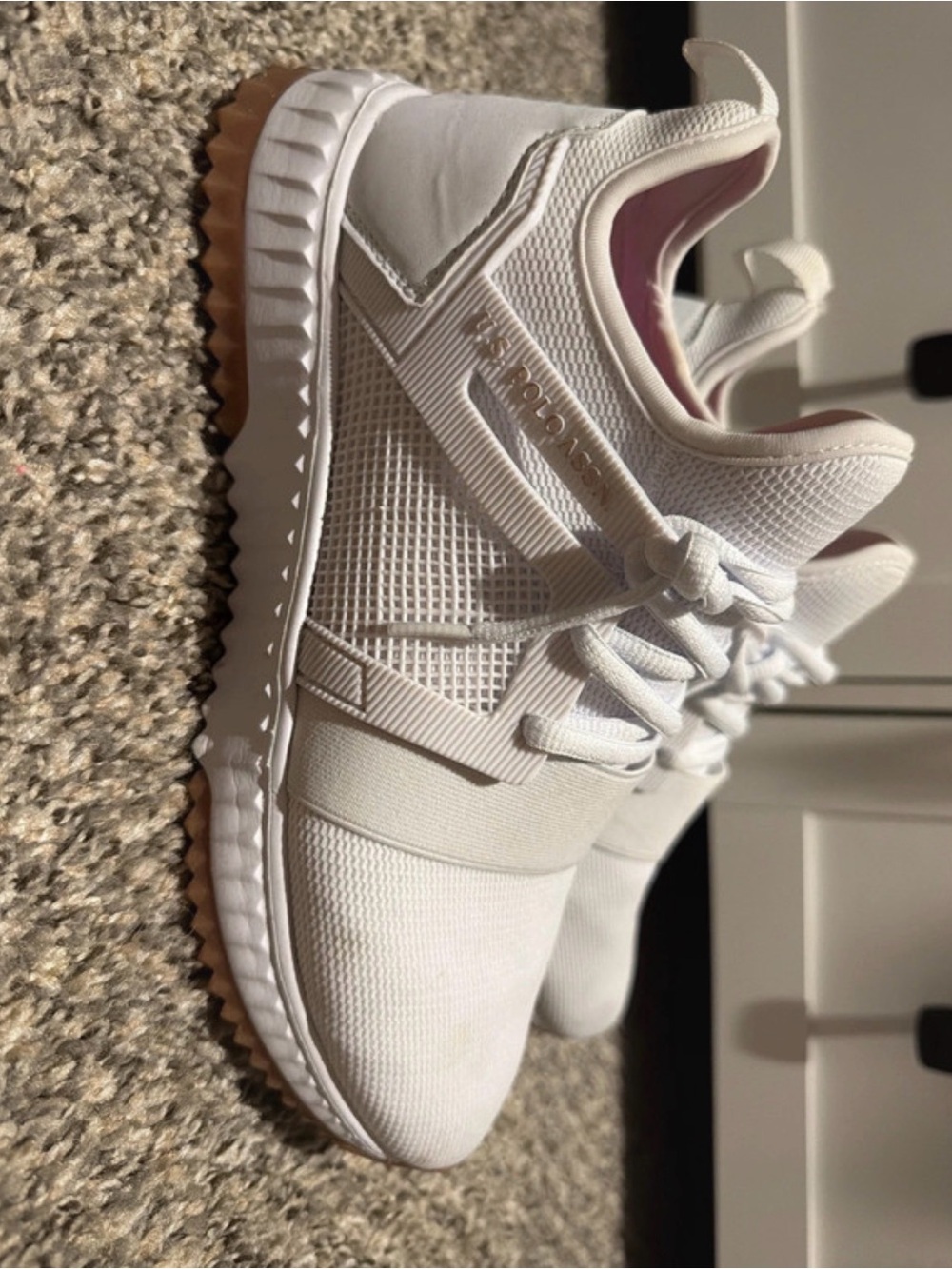 U.S. Polo Assn. Women's White Sneakers with Pink Lining and Gum Sole